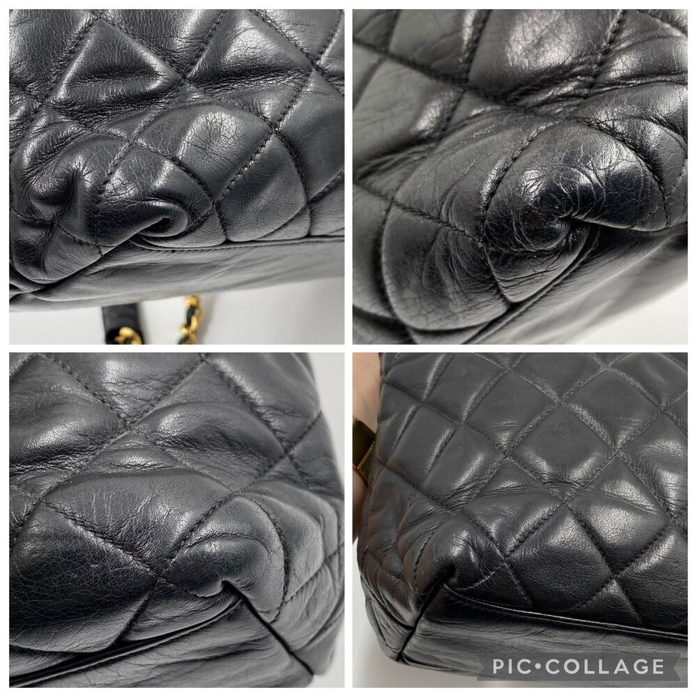 Chanel Vintage Quilted Tote Bag Black Leather Shoulder Shopper chain 24kt - Picture 10 of 15
